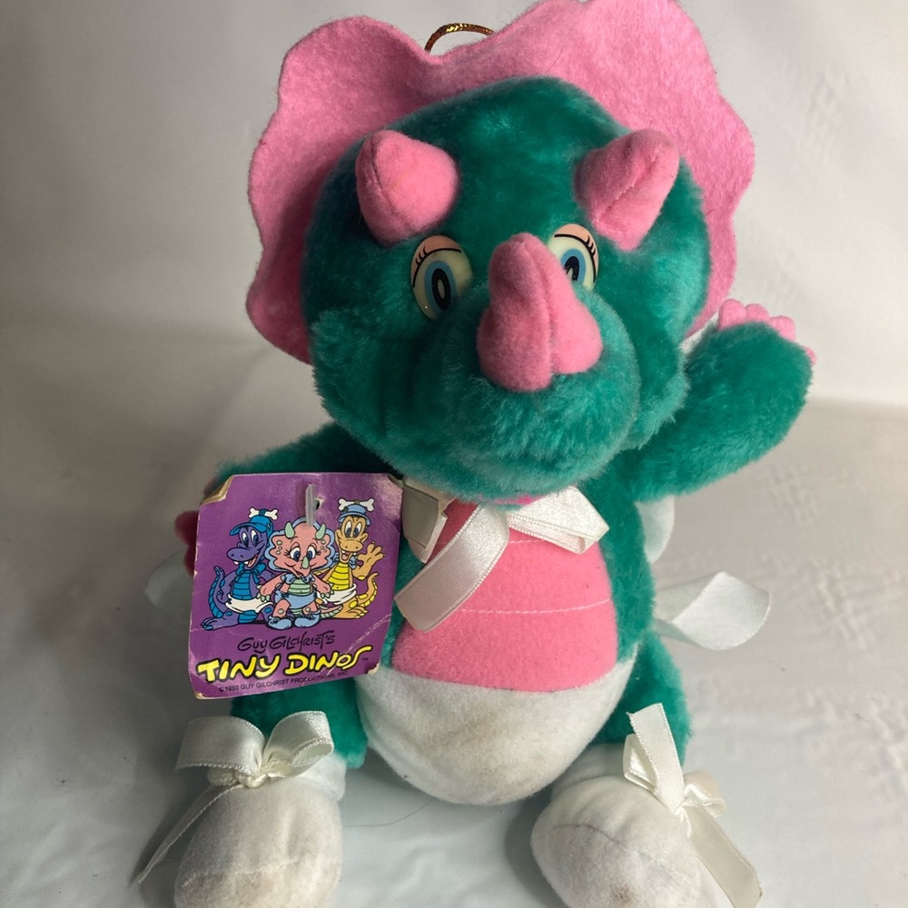Tiny Dinos 1993 Guy Gilchrist Dinosaur Plush Tags Pink Green